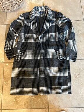 Apt. 9 Black & White Plaid Single-Button Pea Coat